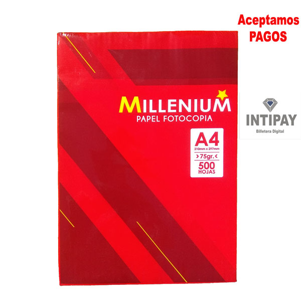 Papel Fotocopia MILLENIUM 75GR A4 PQT X 500 HOJAS